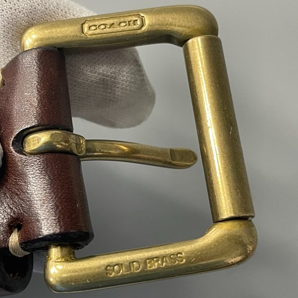 Coach # 3710 Rectangular Roller Brass Buckle Brown Leather Belt, Size 34/85 - Picture 9 of 12